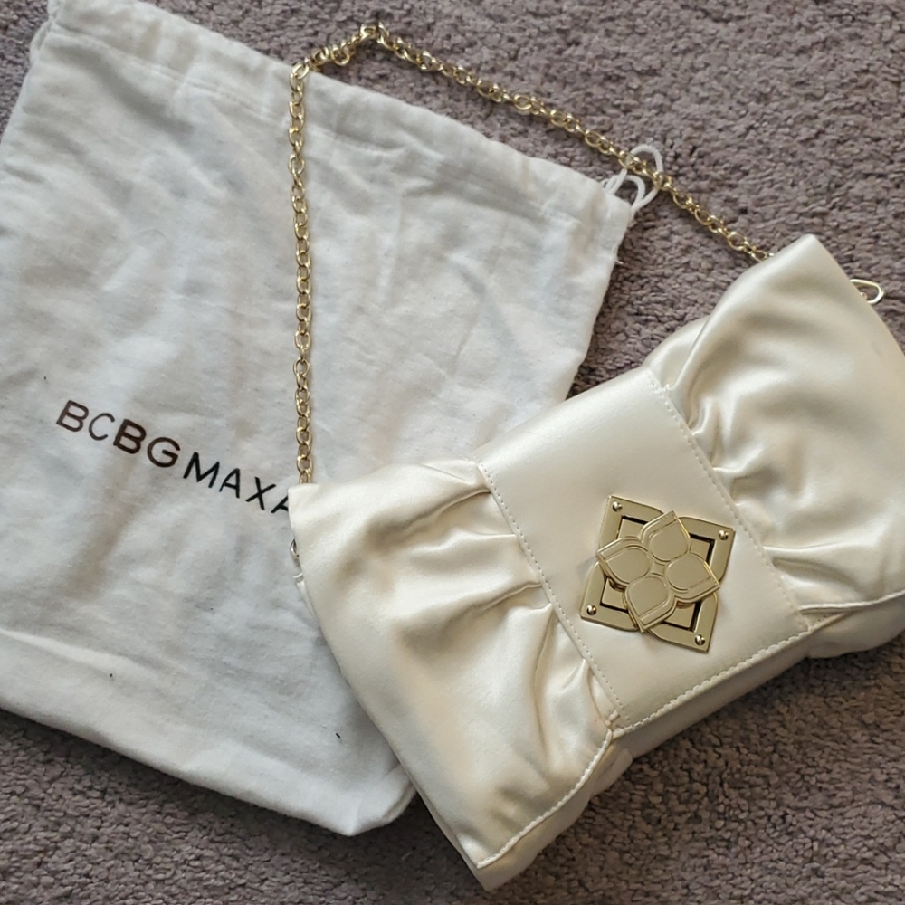 BCBGMaxAzria Cream Clutch with Gold Chain